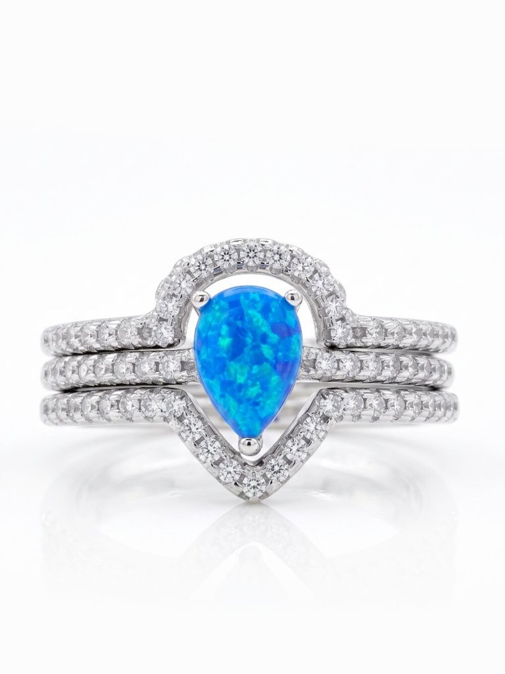 Blue Opal 3 piece ring set, size 7, 925 Sterling Silver Charmed Aroma